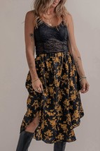 Pretty Bash Floral Ruffle Elastic Waist Skirt Black Printed - $23.00