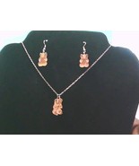 Gummy Bears Cartoon Inspired Jewelry Set Necklace And Earrings Orange Color - $244.84 MXN