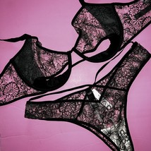 Victoria&#39;s Secret 32D,36C,36D,36DD BRA SET peek-a-boo Black beige embroidered - £63.30 GBP