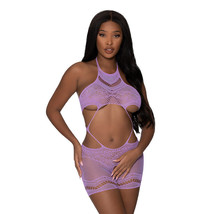 Seamless Crotchless Romper Open Back Fishnet Cutout Lavender One Size 4-18 - £19.98 GBP