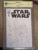 Star Wars #1 2015 Blank CBCS 9.8 Sign &amp; Sketch IG-11 &amp; Mandalorian by Mo... - £315.85 GBP