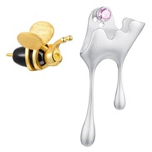 Real 925 Sterling Silver Handmade Fine Jewelry Gold Bee and Dripping Honey Asymm - £74.91 GBP