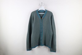 Vintage 50s Streetwear Mens Medium Striped Wool Knit Full Zip Cardigan Sweater - £132.35 GBP
