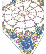 Vtg 1940s Hanky Handkerchief White Blue Floral Spinning Pin Wheel Flower... - $20.38 CAD
