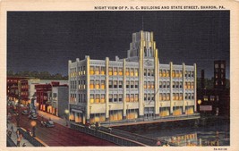 Sharon Pennsylvania P. H.C.Costruzione &amp; Stato Street ~ Notte View Postcard 1940 - £6.74 GBP