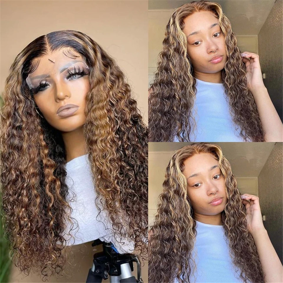 Water Wave Ombre Ginger Color Curly Wig Remy 13x6 Lace Front Human Hair Wigs - £117.03 GBP+