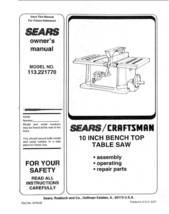 Craftsman 113.221770 Table Saw Owners Instruction Manual - £15.20 GBP