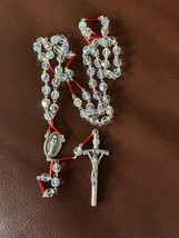 Rosary Virgin Mary, Catholic Crucifix Beads, Clear And Red, Holographic Beads - £13.23 GBP