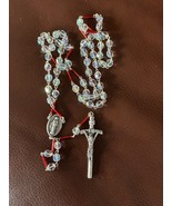 Rosary Virgin Mary, Catholic Crucifix Beads, Clear And Red, Holographic ... - $16.83