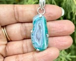 925 Sterling Silver Plated, Bottle Green Druzy Geode Agate Stone Pendant, 4 - $12.73