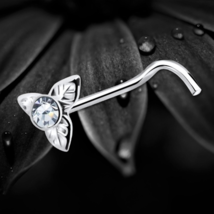 925 Sterling Silver Clear Round Crystal Three Leaf Nose Stud Screw Pin E... - $8.81