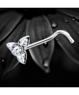 925 Sterling Silver Clear Round Crystal Three Leaf Nose Stud Screw Pin E... - $8.81