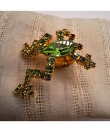 Green rhinestones frog gold tone pin - $16.20