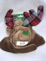 Christmas Costume Cat Antlers Plaid Cap Hat Pet Clothes One Size NWT Time 4 Joy - £8.11 GBP