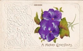 Merry Christmas Hand Painted Purple Flower Embossed 1911 Postcard E12 - $7.91