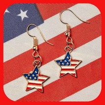 Brand New Beautiful Patriotic Star American Flag Enamel Earrings - £4.74 GBP