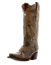 Womens Western Rodeo Boots Brown Leather Lotus Dream Catcher Snip Toe Size 5.5 - £84.61 GBP