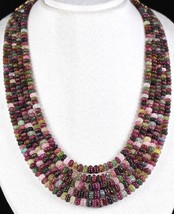 Natural Multi Tourmaline Melon Carved 5 Line 828 Carats Gemstone Beads Necklace - £2,500.21 GBP