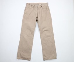 Vintage Lucky Brand Mens 33x32 Distressed Wide Leg Dungarees Chino Pants Beige - £46.64 GBP