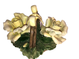 Basket of Yellow Roses Bone China Flowers England 4 inches high 4.5 inches wide - $29.99