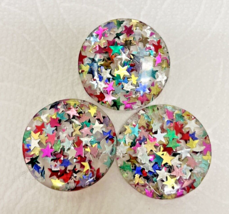 3 Vintage Colorful Star Glitter Lucite Button Lot 1 1/8 Inch - £12.91 GBP
