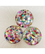 3 Vintage Colorful Star Glitter Lucite Button Lot 1 1/8 Inch - £12.85 GBP