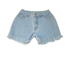 Earth Division Denim Shorts High Waisted Juniors Size 9 30 Jean Blue Fringe Trim - $9.89