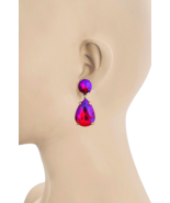 2" Long Iridescent Fuchsia Pink Teardrop Earrings Pageant Evening Casual Chic - $13.25