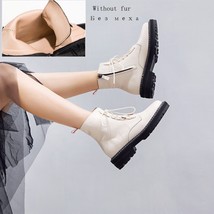 Boots Female Genuine Leather Women Booties Lace Up White winter women shoes Non- - £74.89 GBP