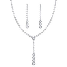 FAMSHIN Fashion Silver Color  Celebrity Style Drop Crystal Necklace Earrings Set - £9.28 GBP