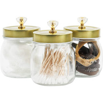 Glass Vanity Canisters With Gold Lids Mason Jar Bathroom Set (3 Pack) - £28.76 GBP