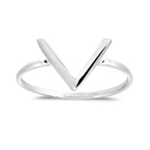 &quot;V&quot; Initial Letter Chevron Alphabet Sterling Silver Stackable Ring-9 - £8.96 GBP