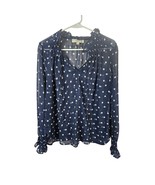 Ann Taylor LOFT Women&#39;s Sheer Blue White Bouse Polka Dots Ruffles Size M... - $13.99