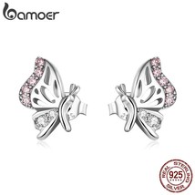 925 Sterling Silver Delicate Butterfly Stud Earrings for Women Plated Platinum P - £17.21 GBP