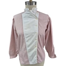 Vtg 70s 80s Henry Grethel 100% Cotton Color Block Blouse Pink/White Wome... - $39.55