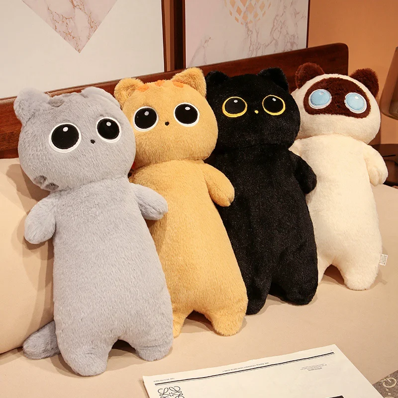 Kawaii Soft Long Cat Pillow Plush Toys Stuffed Cute Fat Fluffy Kitten Doll Bed - £22.13 GBP+