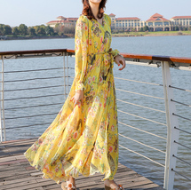 Summer Floral Chiffon Dress Women Custom Plus Size Loose Fitting Flower Dress image 5