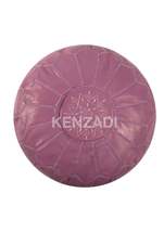 Moroccan leather pouf, round pouf, berber pouf, light purple pouf with purple em - £53.94 GBP