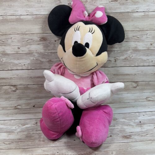 Disney Store 20” Plush Minnie Mouse Medium Pink Polka Dot Velour Dress Stuffed - $20.26