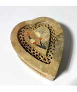 Handcrafted Heart Shaped Trinket Box Soapstone Inlay Lattice - $259.27 MXN