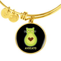 Cute Avocado Cat  Bracelet Stainless Steel or 18k Gold Circle Bangle - £38.04 GBP+