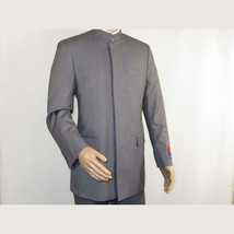 Men Apollo King Banded Collarless suit Mandarin 5 Hidden Button Pastor AG53 Gray image 3