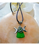 Necklace with Jade Crystal Pendant with Triple Moon Goddess Charm Handcr... - £9.61 GBP