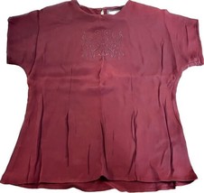 John Meyer Women&#39;s Shirt - Short Sleeve Dark Red Blouse w/ Embroidery size Small - £5.10 GBP