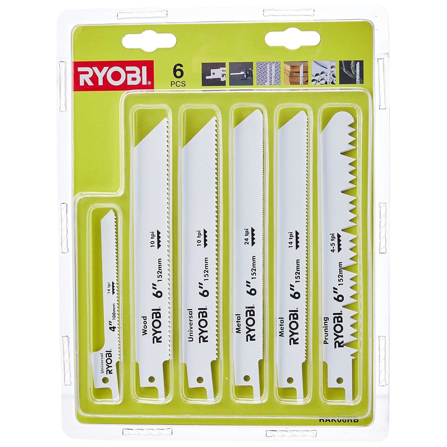 Ryobi RAK06RB Reciprocating Saw Blade Set, 6 Piece,White