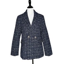 Saks Fifth Avenue Women’s Tweed Blazer Navy Blue Suit Jacket Lined Size L - £46.73 GBP