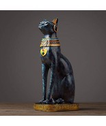 Vintage Black/Blue/Red Egyptian Resin Cat Statue - Art Deco Sculpture Te... - £54.29 GBP