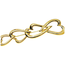 Signed Four Interlocked Hearts Monet Brooch 3&quot; Long Gold Tone Vintage Fashion - £7.53 GBP