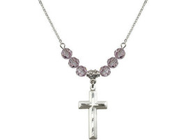 Light Amethyst Cross Necklace, June Birthstone, Sterling Silver, 18 Inch Chain - £46.32 GBP