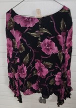 Womans Roaman 22W Long Sleeve Purple &amp; Black Floral Blouse Top Flowers D... - £13.29 GBP